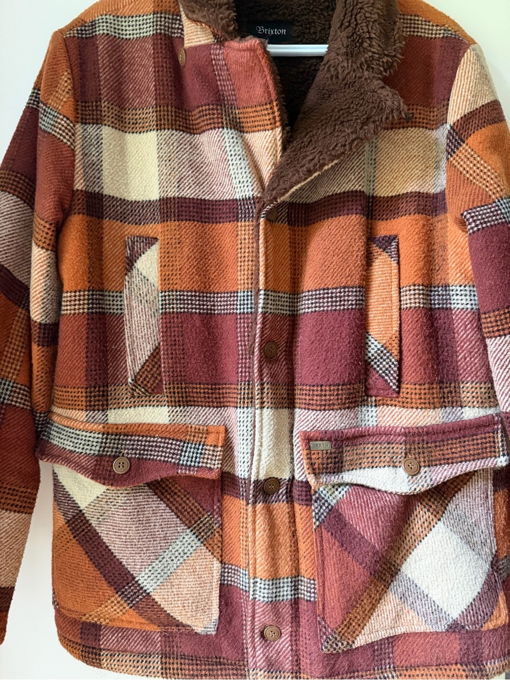 Brixton Burnes Plaid Wool Blend Sherpa Lined Jacket - Warm Terracotta/Rust - M - Picture 7 of 13